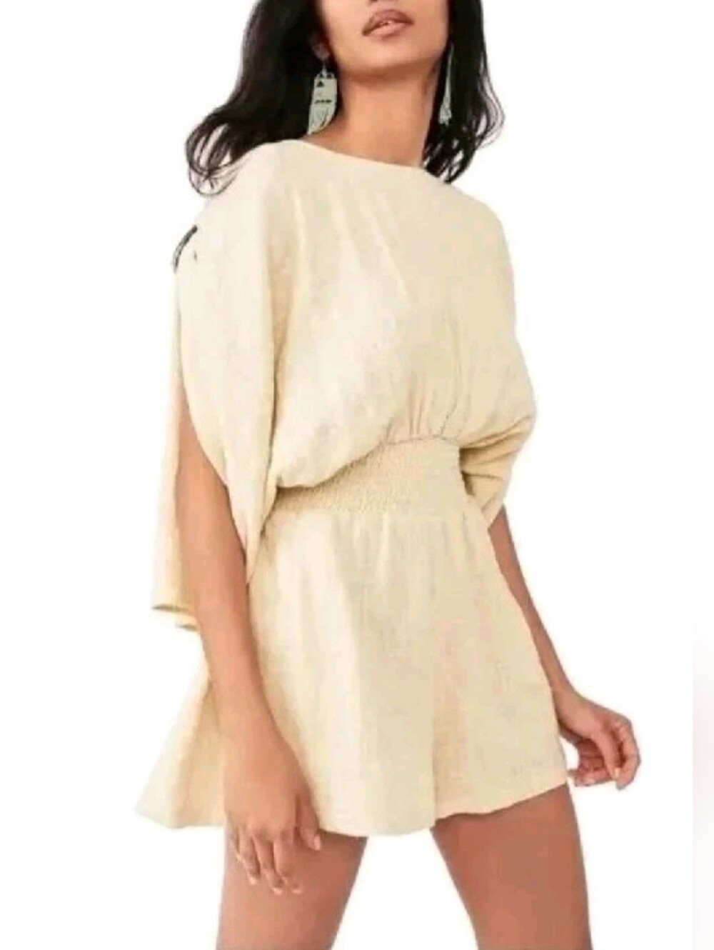 Free People Pietro Tie Back Romper Opal Silk Beach Vacation NWT